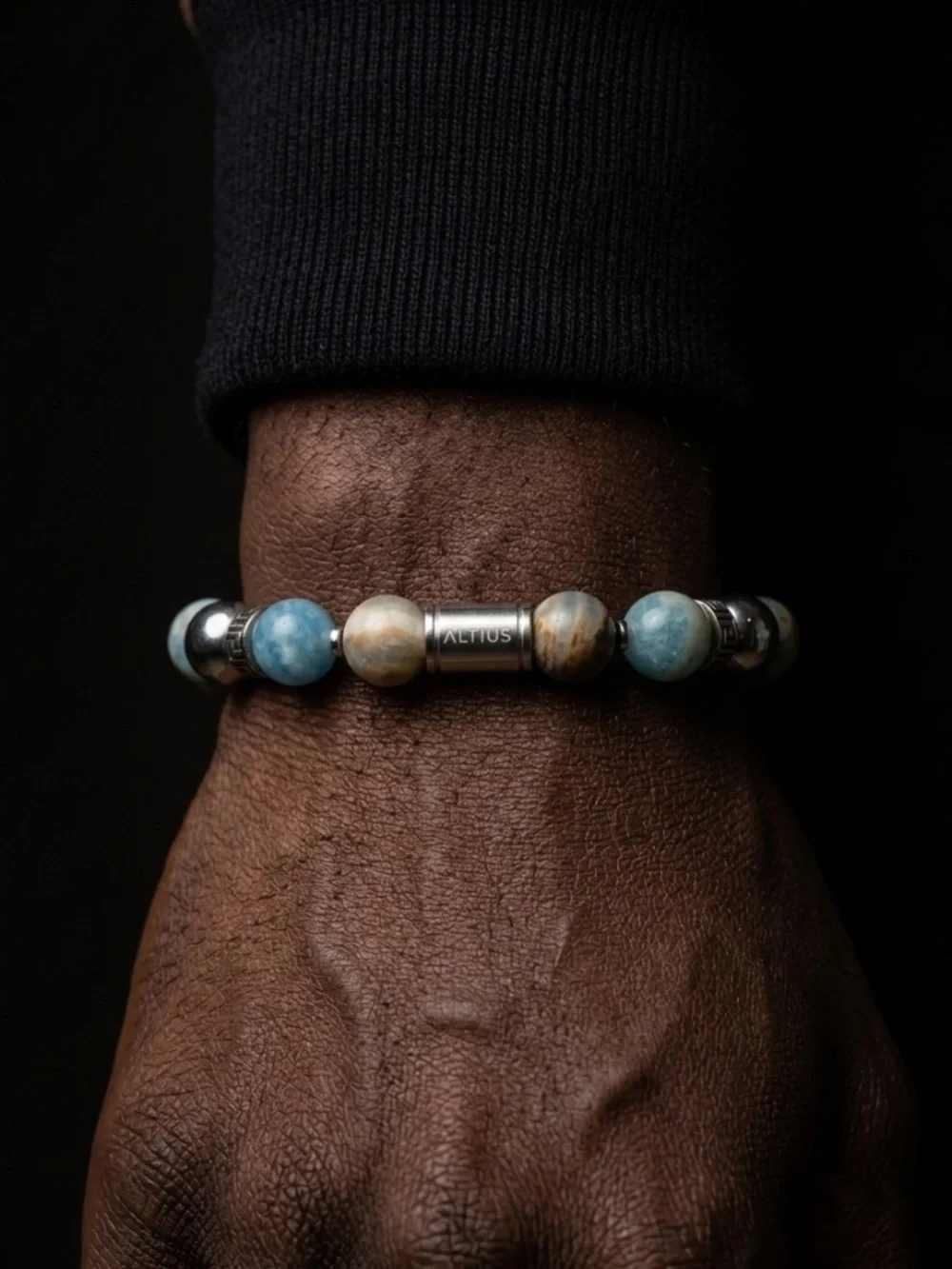 Blue Calcite Bracelet Men, 10mm Argentina Lemurian Aquatine Calcite Bracelet
